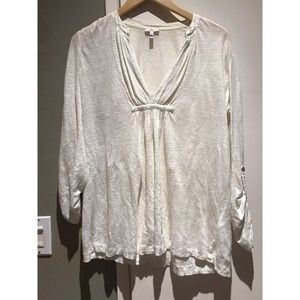 Mint Joie White 100% Linen Boho Top Adjustable length Sleeve MOP button, Size M